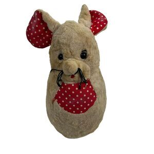 Vintage Gund Roly Poly Chime Rattle Beige Mouse Plush Toy 9” Knickerbocker USA